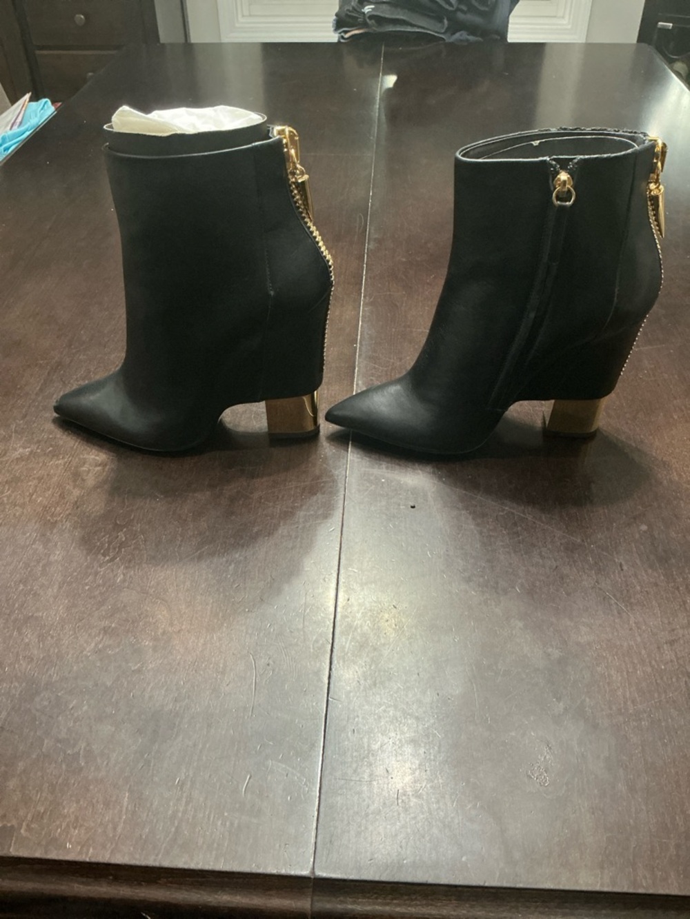 Giuseppe Zanotti Gold Back-Zip Gold-Heel Wedge Bootie - size 38
